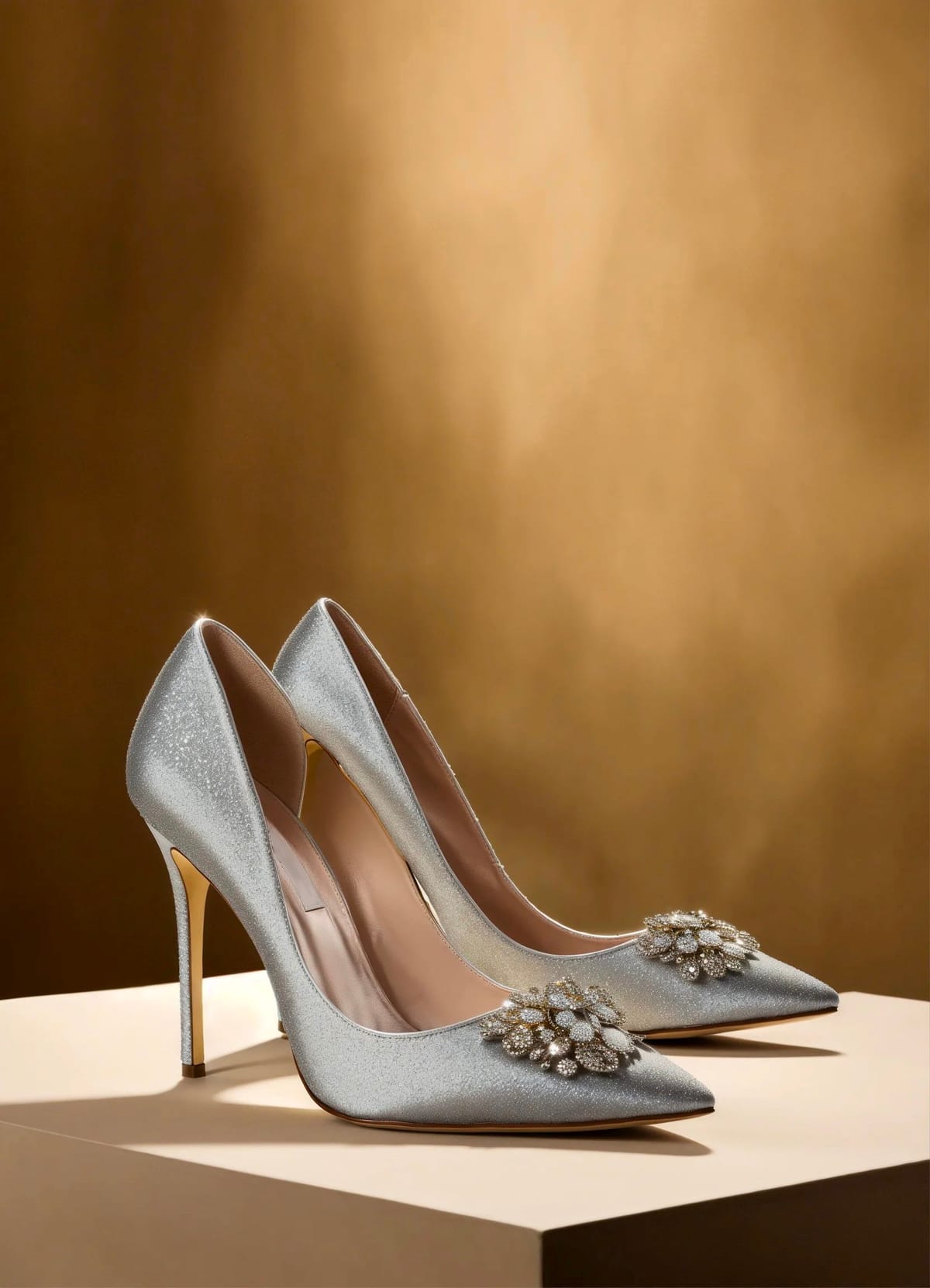 Silver pumps with sparkle